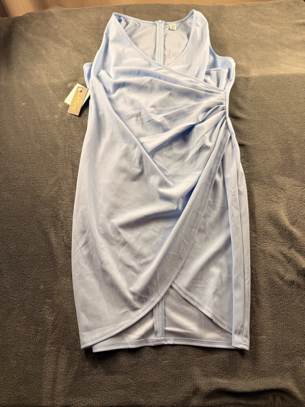 IHot Sleeveless Light Blue Midi Dress with Draped Front 262